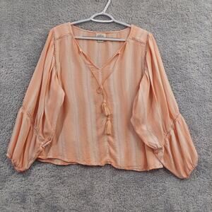 Ariat Top Womens Society Long Sleeve Size Large Peach Relaxed Flowy Boho Peasant